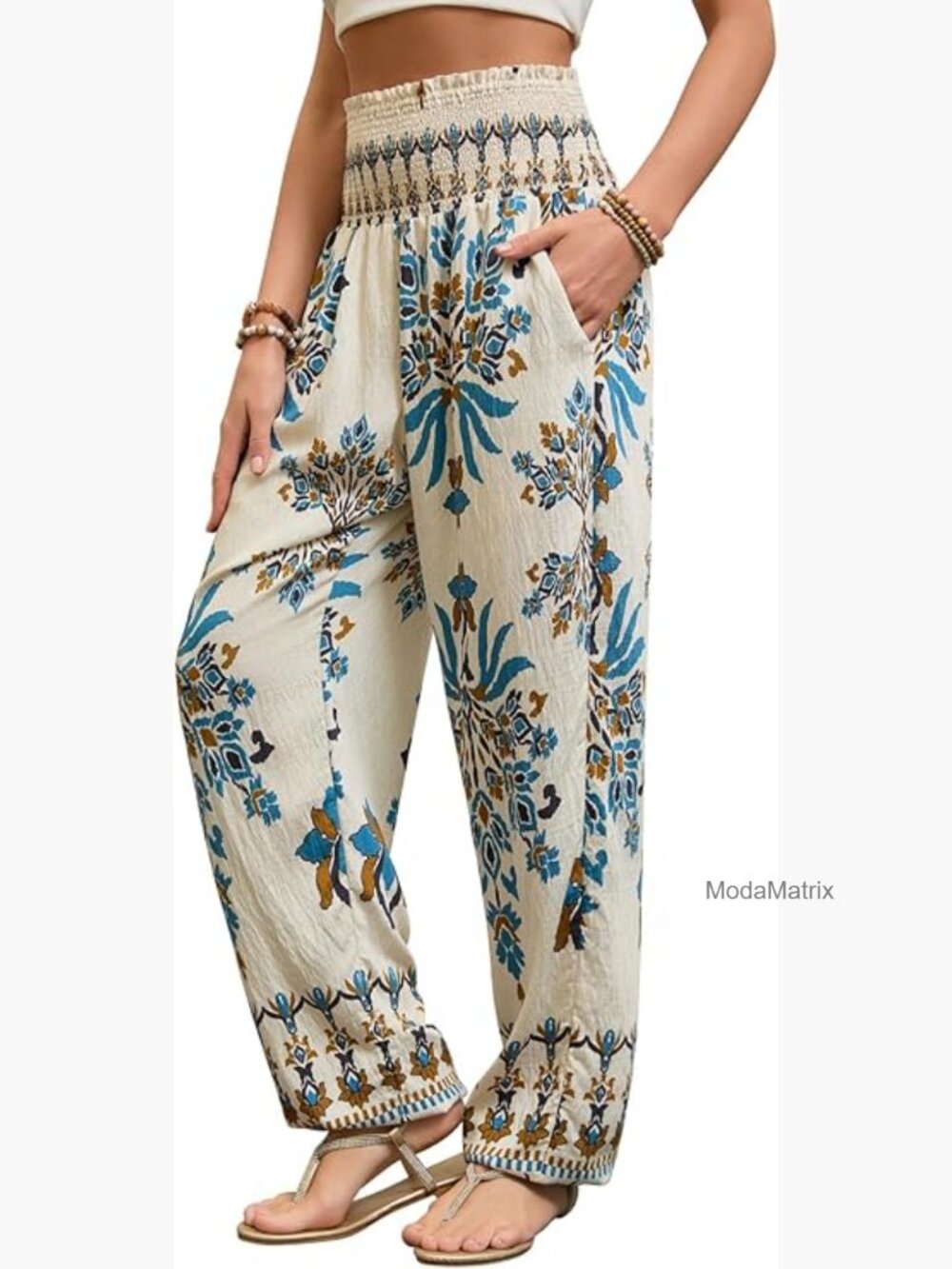 High Waist Harem Pants with Pockets, Boho Yoga Pants Flowy Wide Leg